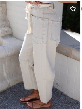 These Three Boutique Light Blue and Cream Two-Tone barrel jeans